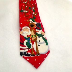 Hallmark Santa Claus Tie Reindeer Snowman Christmas Tree Holiday Dress Suit Red
